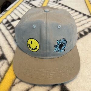 Quasi Gray Embroidered Cap with Smiley and Flower